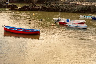 Asturias 'taki Caudillero şehrinin kıyı ve liman manzaraları.