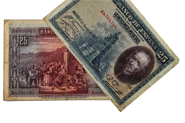 Španělská peseta - 25 peseta bankovek z roku 1928 — Stock fotografie
