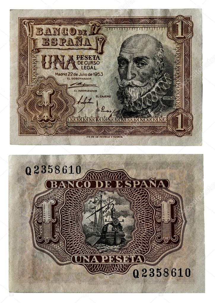 Spanish Peseta - One peseta bill from 1953.