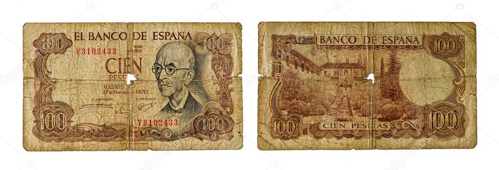Spanish peseta - 100 peseta bill from 1970