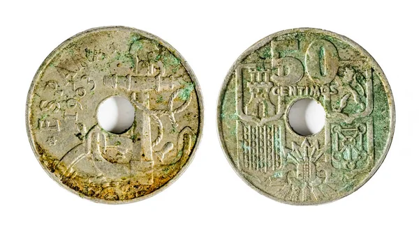 Pièces espagnoles - 2 Reales ou 50 cents, Francisco Franco. Frappé au nickel en 1963 — Photo