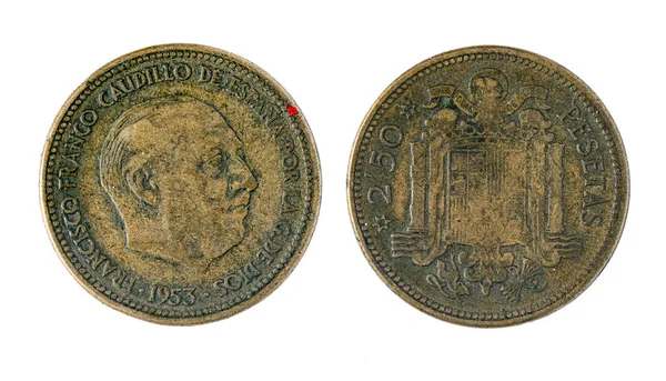 Испанские монеты - 2.5 песеты, Франсиско Франко. Монетный двор 1953 года — стоковое фото