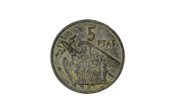 Monedas españolas - 5 pesetas, Francisco Franco. Minted en el año 1956 — Foto de Stock