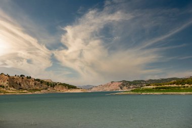 Reservoir with very low water level due to climate change and drought