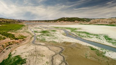 Dry land texture on the floor of a swamp. Global warming and greenhouse effect.