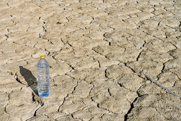 Bottle Water Dry Land Southern Europe Global Warming Greenhouse Effect —  Fotos de Stock