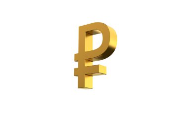 Rus Rublesinin altın para sembolü - 3D İllüstrasyon, 3D