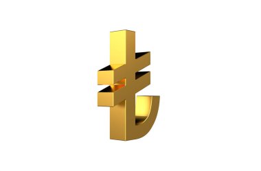 Türk lira para birimi sembolü altın - 3d İllüstrasyon, 3D