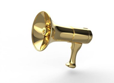 Beyaz arkaplanda altın megafon hoparlörü 