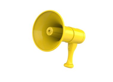 Beyaz arkaplanda sarı megafon hoparlörü 