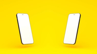 Sarı zemin üzerinde iki akıllı telefonun 3D görüntülemesi 