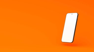 Turuncu arkaplanda kopyalama alanı ile akıllı telefonun 3d görüntülenmesi 