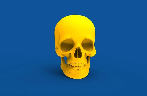 Cráneo Amarillo Sobre Fondo Azul Ilustración Representación — Foto de Stock