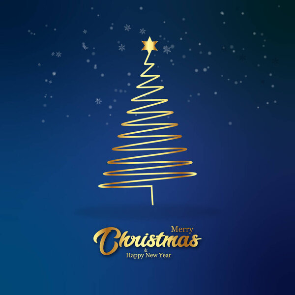 С наступающим Рождеством и с наступающим годом! Пост в социальных сетях или баннер на сайте с абстрактным золотым украшением елки на красном фоне