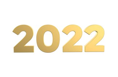 2022 altın renkli kalın harf 3d-illüstrasyon izole