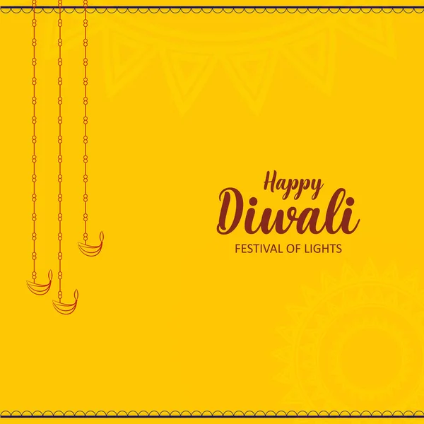 Diwaliお祝いソーシャルメディアポストのための正方形のグリーティングカード — ストックベクタ
