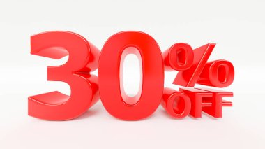 Beyaz arkaplanda% 30 indirimli 3D metin