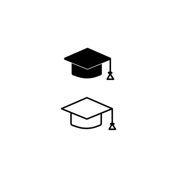 Icône Chapeau Graduation Chapeau Étudiant Contour Signe Vectoriel Rempli Capuchon — Image vectorielle
