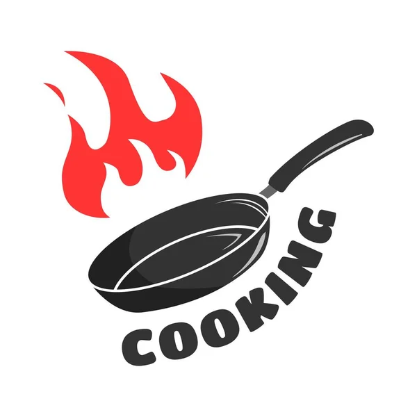 Grilled Food Grill Restaurant Logo Template Fiery Frying Pan Image — Stockvektor