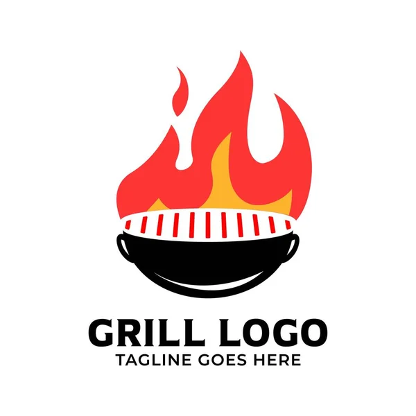 Izgara yemek ya da ızgara restoran logo şablonu, izole edilmiş arka planda kızgın ızgara görüntüsü var.