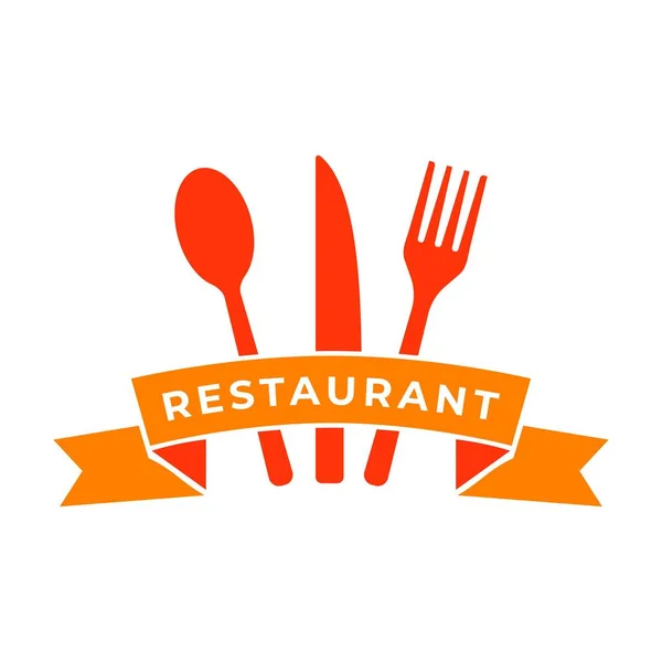 Restaurant Logo Template Shape Knife Spoon Fork Tied Ribbon — Stockový vektor