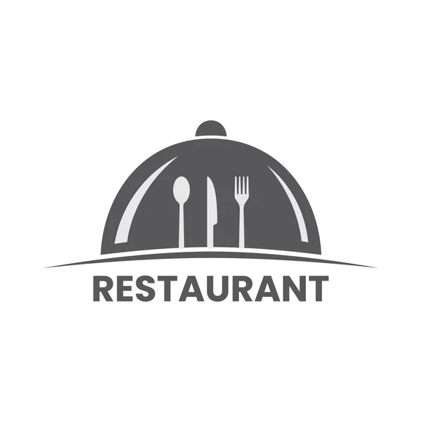 Servis kapağında bıçak, kaşık ve çatal olan restoran logosu şablonu