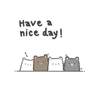 Sevimli oyuncak ayı ve kutup ayısı çizgi film karalama resimlerini selamlıyor.