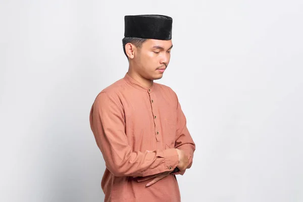 Portrait Asian Muslim Man Praying Isolated White Background — Stok Foto