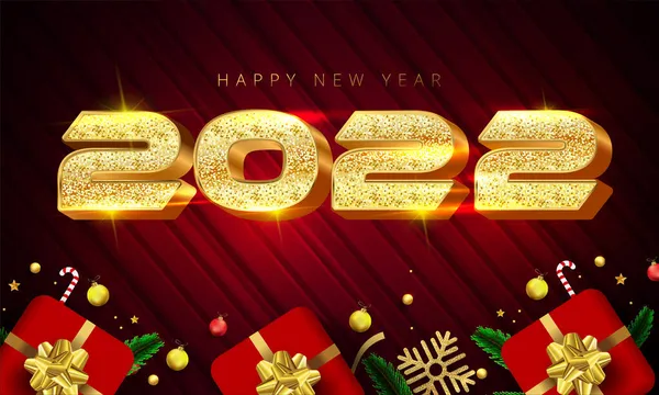 Glänzend Goldene Farbe Stil 2022 Frohes Neues Jahr Schriftzug Geschenkschachteln — Stockvektor