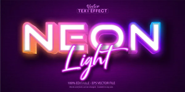 Neon Light Text Effect Editable Glowing Text Style — Stok Vektör