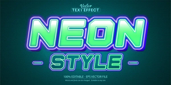 Neon Light Text Effect Editable Glowing Text Style — Vetor de Stock