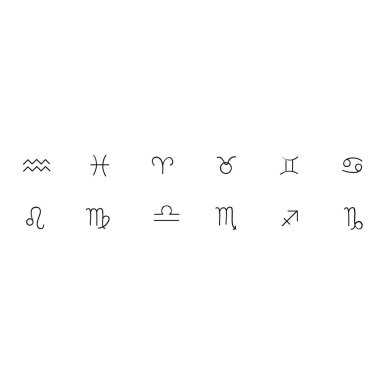 Beyaz arkaplanda izole edilmiş Zodiac işaret sembolleri
