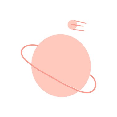 Gezegen ve uydu pozit vektör tasarımı beyaz arkaplan izole İskandinav boho tasarımı pembe renk konsept tasarımı bebek bakıcılığı çocuk karikatür çizim çizim uzay keşfi