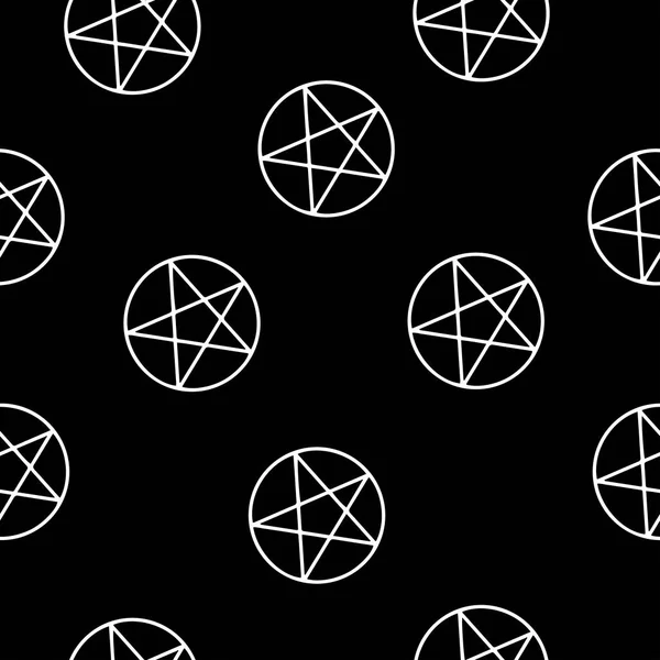 Mystický Bezešvý Vzor Černém Pozadí Bílá Čára Spiritualita Pentagram Okultismus Royalty Free Stock Vektory