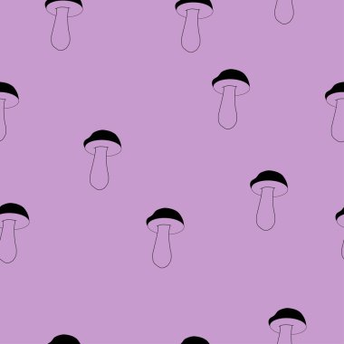 Mushroom seamless vector pattern on purple background autumn witchy esoteric trendy design
