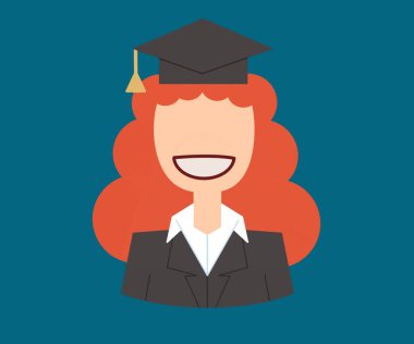 Kızıl saçlı kız öğrencinin resmi - mezuniyet sembolü