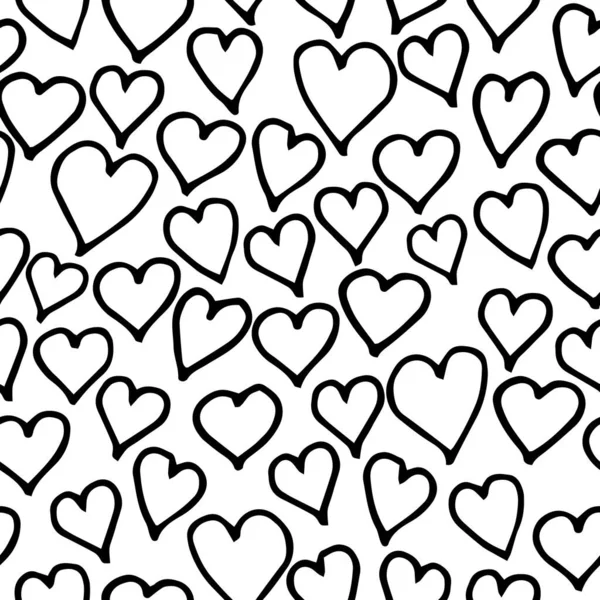 Blanco y negro garabato patrón de corazón imprimir fondo — Vector de stock