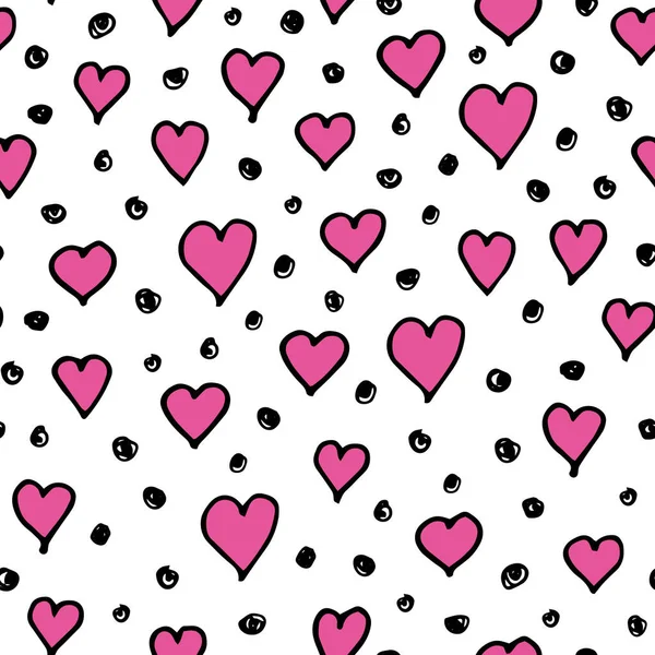 Vit och rosa prick hjärta mönster tryck bakgrund — Stock vektor