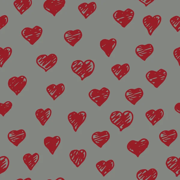 Corazón de garabato rojo sobre un estampado de fondo gris — Vector de stock
