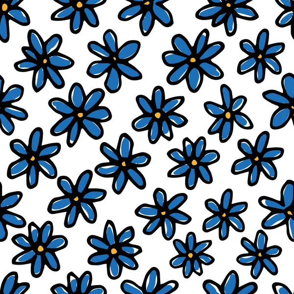 青いドアポルカドットの花のパターン｜print — ストックベクタ