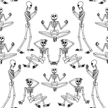 Siyah ve beyaz iskelet karalama desenli arkaplan