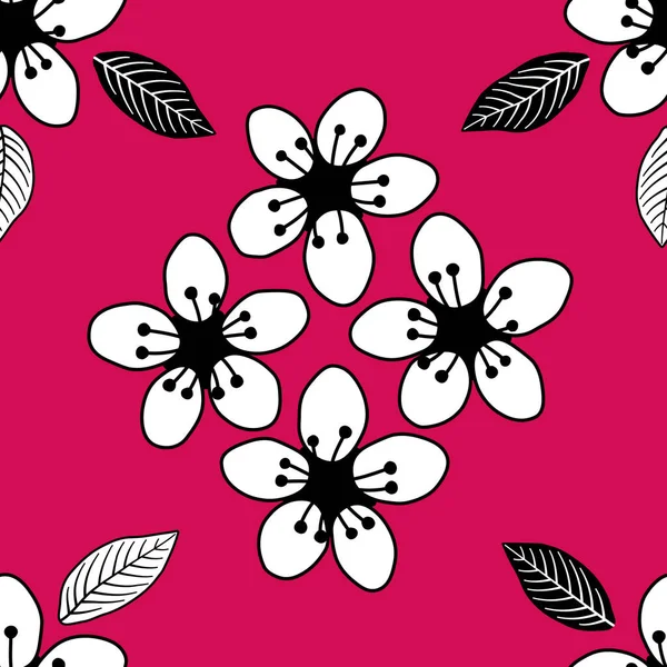黒と白の大胆な桜の花ピンクの背景シームレスなパターン｜print — ストックベクタ