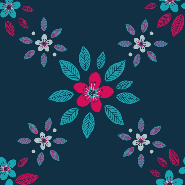 ネイビーダイヤモンドシェイプ抽象的な桜の花シームレスパターンプリント背景 — ストックベクタ