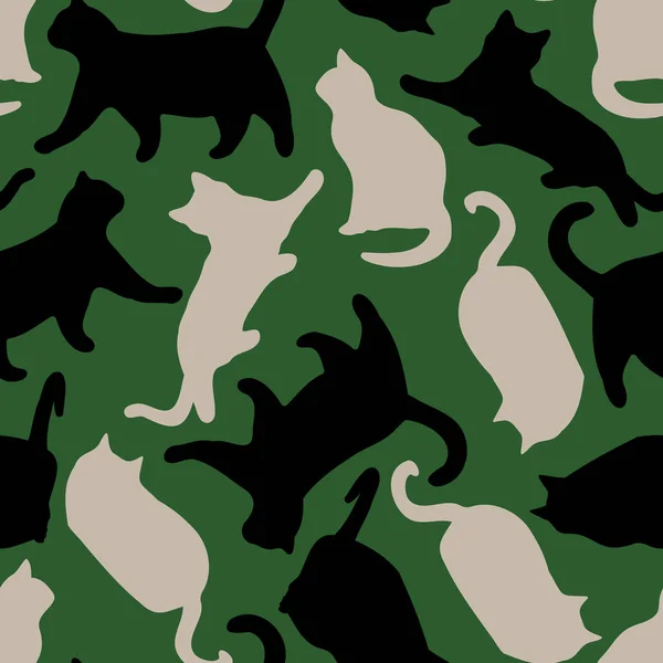 Green cat camouflage background pattern print — Stock Vector