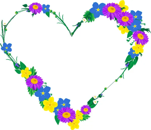 Cadre Vectoriel Forme Coeur Fleurs — Image vectorielle