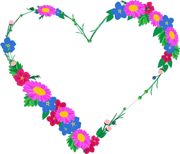 Cadre Vectoriel Forme Coeur Fleurs — Image vectorielle