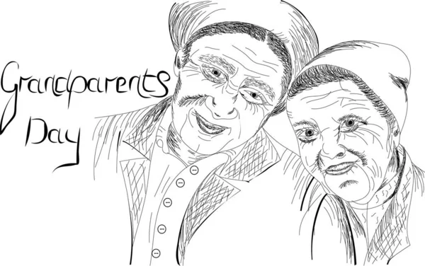 Vector tebrik kartı mutlu büyükanne ve büyükbaba, bir çift büyükbaba portresi 