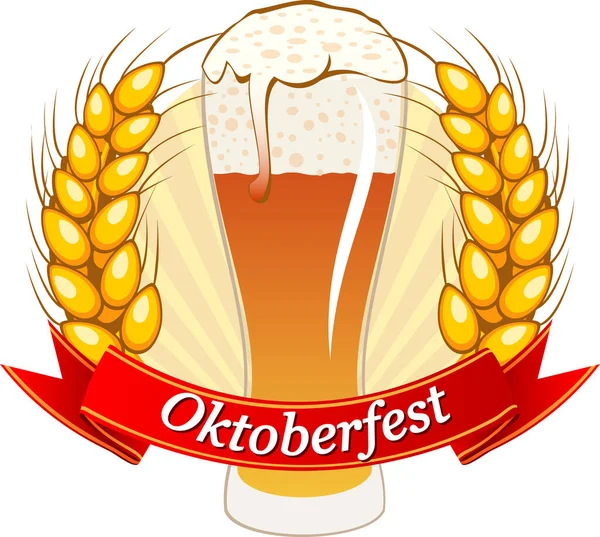  Oktoborfest için vektör tebrik kartı, bira ve buğday kulaklı bir bardak çizimi 