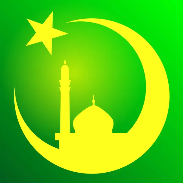 Müslüman Bayramı Oruç Tutma Ramazan Ayı Cami Silueti Yeşil Arka — Stok Vektör