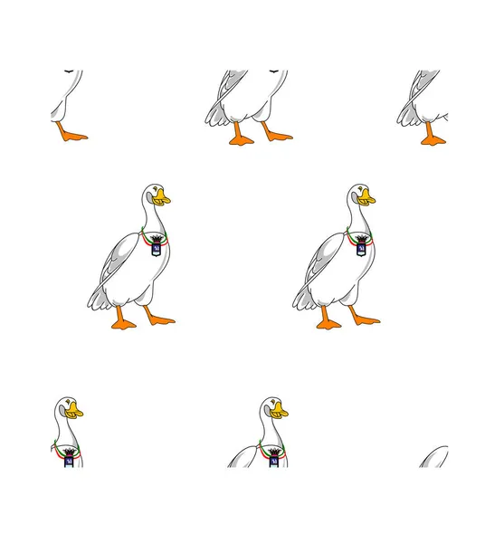 Çizgi film kazı çiziminin vektör arkaplan deseni, kollu kaz ya da boynunda bir sırayla kaz gülümsemesi. 